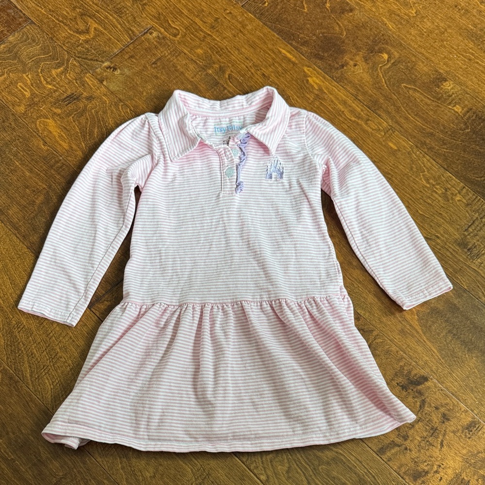 Pink Striped Long Sleeve Polo Dress Itsy Bitsy Size 4 embroidery Castle